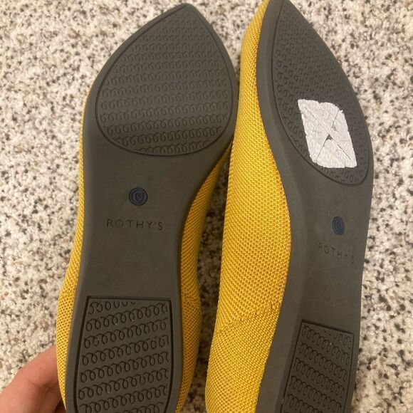 Rothy's Mustard Yellow Flats with Blue Trim - Picture 2 of 3